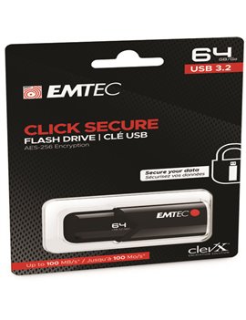 Pen Drive B120 Click Secure Emtec - USB 3.2 - 64 GB - ECMMD64GB123 (Nero)