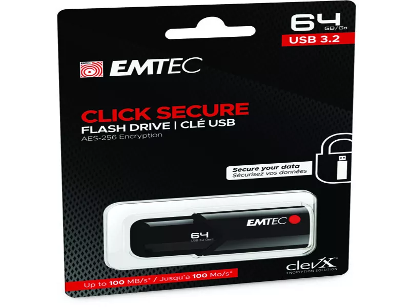 Pen Drive B120 Click Secure Emtec - USB 3.2 - 64 GB - ECMMD64GB123 (Nero)