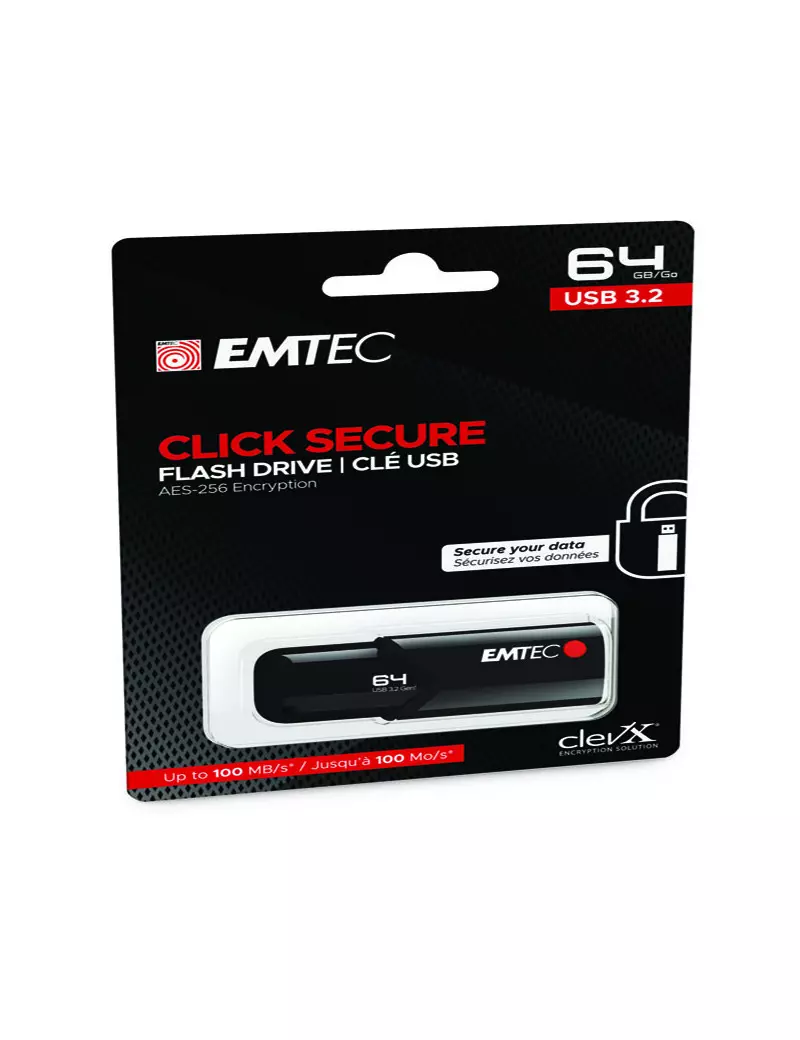Pen Drive B120 Click Secure Emtec - USB 3.2 - 64 GB - ECMMD64GB123 (Nero)