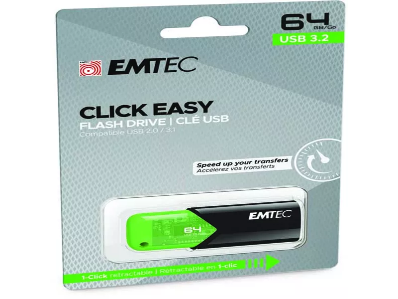 Pen Drive B110 Click Easy Emtec - USB 3.2 - 64 GB - ECMMD64GB113 (Verde) Pen Drive B110 Click Easy Emtec - USB 3.2 - 64 GB - ECMMD64GB113 (Verde)