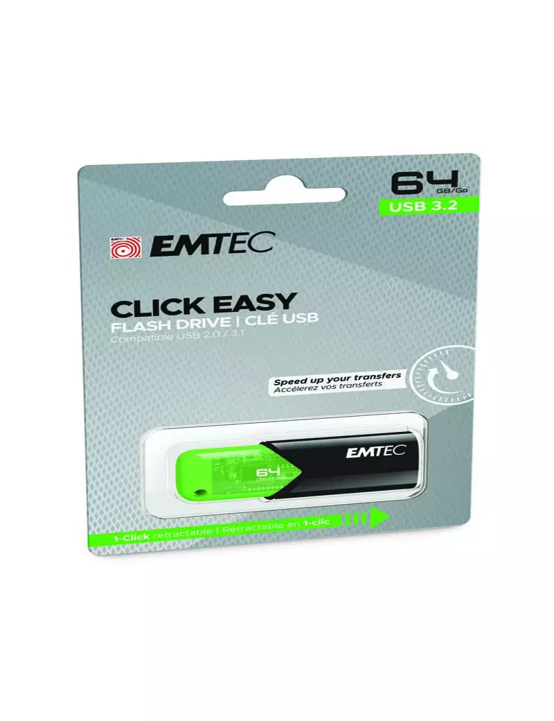 Pen Drive B110 Click Easy Emtec - USB 3.2 - 64 GB - ECMMD64GB113 (Verde)