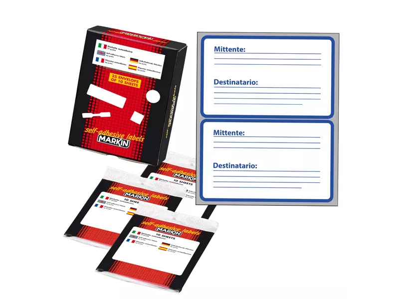 Etichette Adesive Markin - A4 - 115x70 mm - 10001 (Mittente Destinatario Blu Conf. 10)