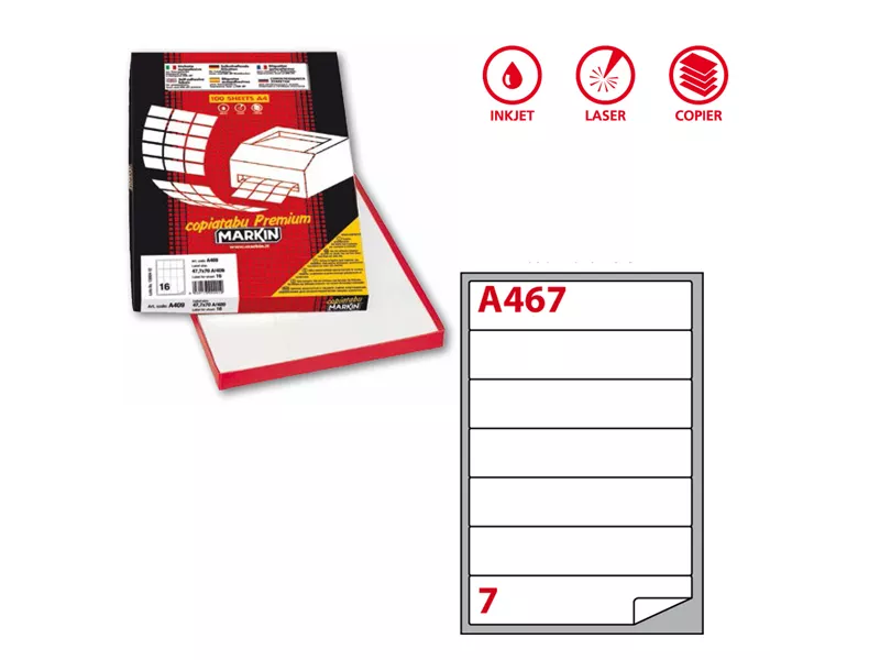 Etichette Adesive Markin - A4 - 190x38 mm - X210A467 (Bianco Conf. 100)