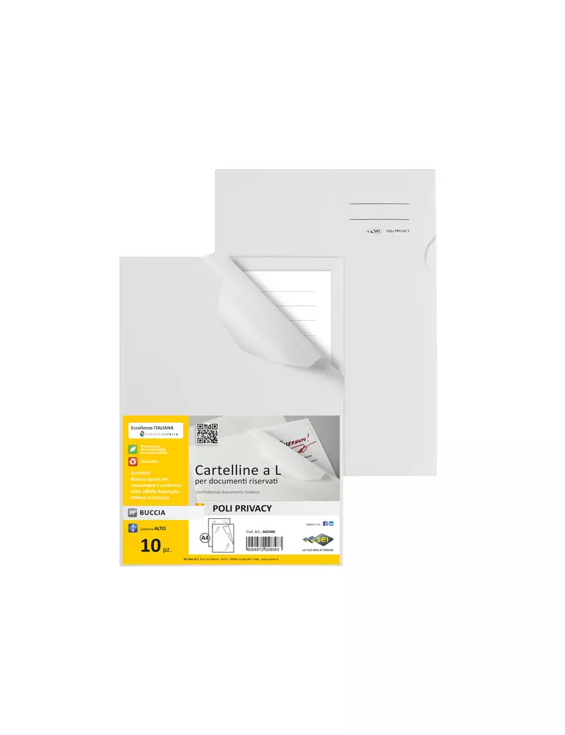 Cartellina a L in PPL Poli Privacy Sei Rota - 23,2x32,2 cm - 662400 (Bianco Opaco Conf. 10) Cartellina a L in PPL Poli Privacy Sei Rota - 23,2x32,2 cm - 662400 (Bianco Opaco Conf. 10)