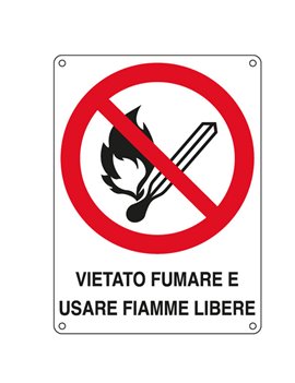 Cartello di Divieto - Vietato Fumare e Usare Fiamme Libere - 166x233 mm - E620501W (Rosso e Bianco)