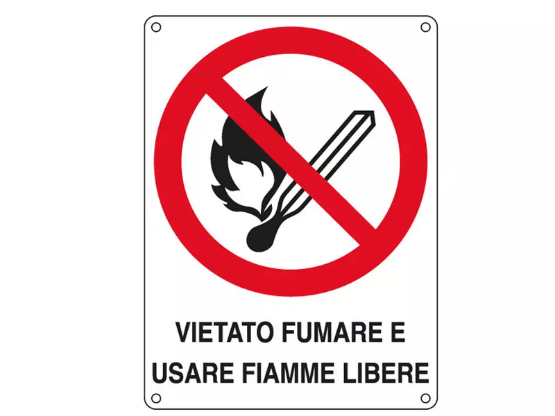 Cartello di Divieto - Vietato Fumare e Usare Fiamme Libere - 166x233 mm - E620501W (Rosso e Bianco)