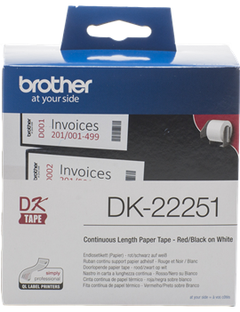 Nastro Originale Brother DK-22205 - 62 mm x 30,48 m - Carta (Rosso su Bianco)