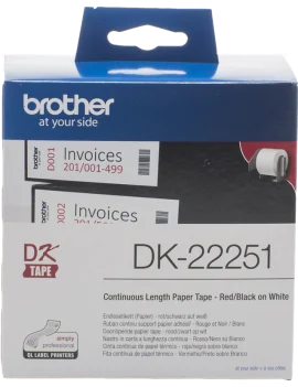 Nastro Originale Brother DK-22205 - 62 mm x 30,48 m - Carta (Rosso su Bianco)