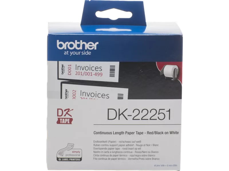 Nastro Originale Brother DK-22205 - 62 mm x 30,48 m - Carta (Rosso su Bianco)