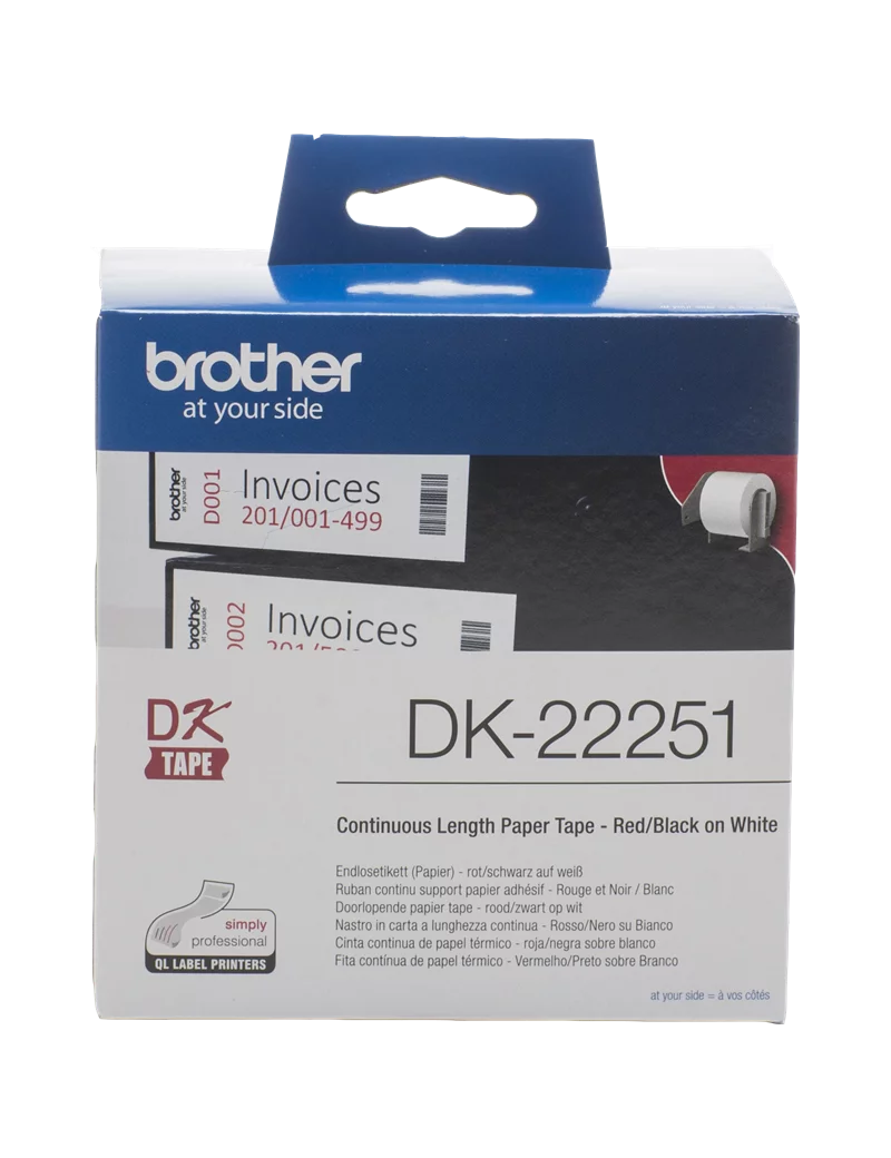 Nastro Originale Brother DK-22205 - 62 mm x 30,48 m - Carta (Rosso su Bianco)