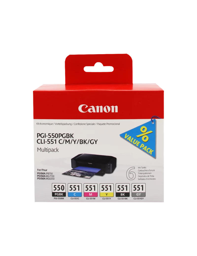 Multipack Cartucce Originali Canon PGI-550 CLI-551 6496B005 (Nero e Colori Conf. 6)