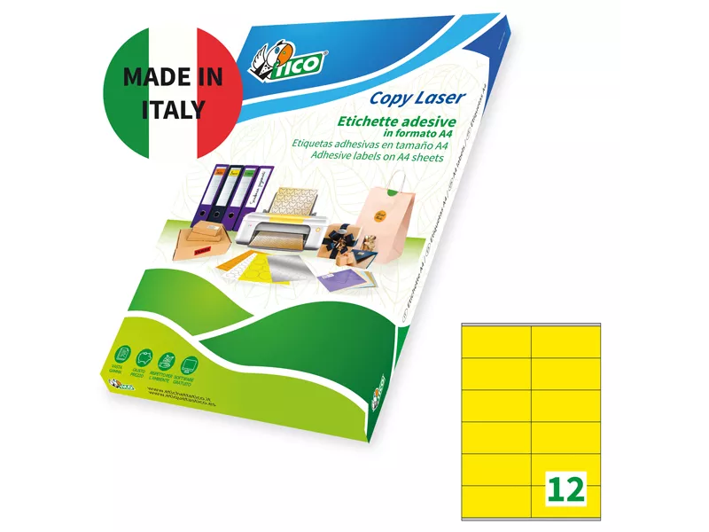 Etichette Adesive Copy Laser Premium Tico - A4 - 105x48 mm - LP4CG-10548 (Giallo Conf. 70)