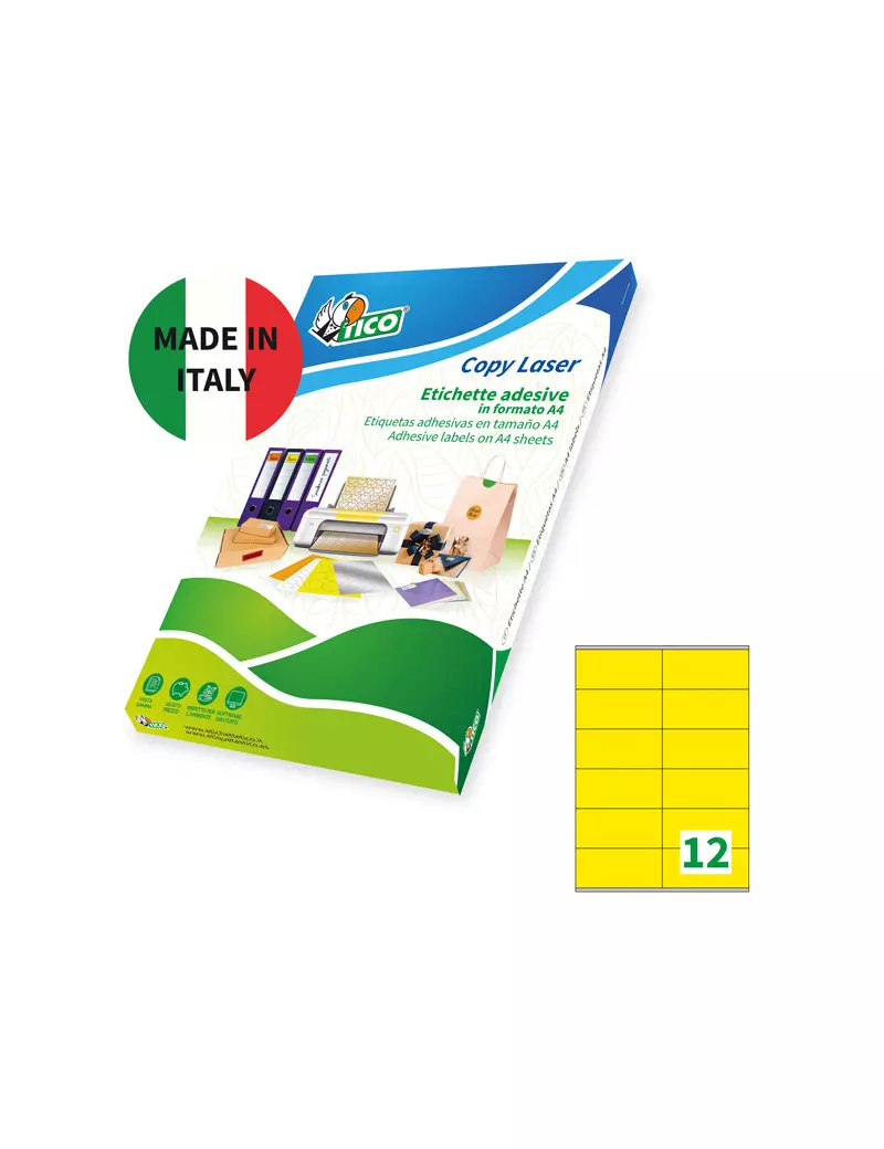 Etichette Adesive Copy Laser Premium Tico - A4 - 105x48 mm - LP4CG-10548 (Giallo Conf. 70) Etichette Adesive Copy Laser Premium Tico - A4 - 105x48 mm - LP4CG-10548 (Giallo Conf. 70)