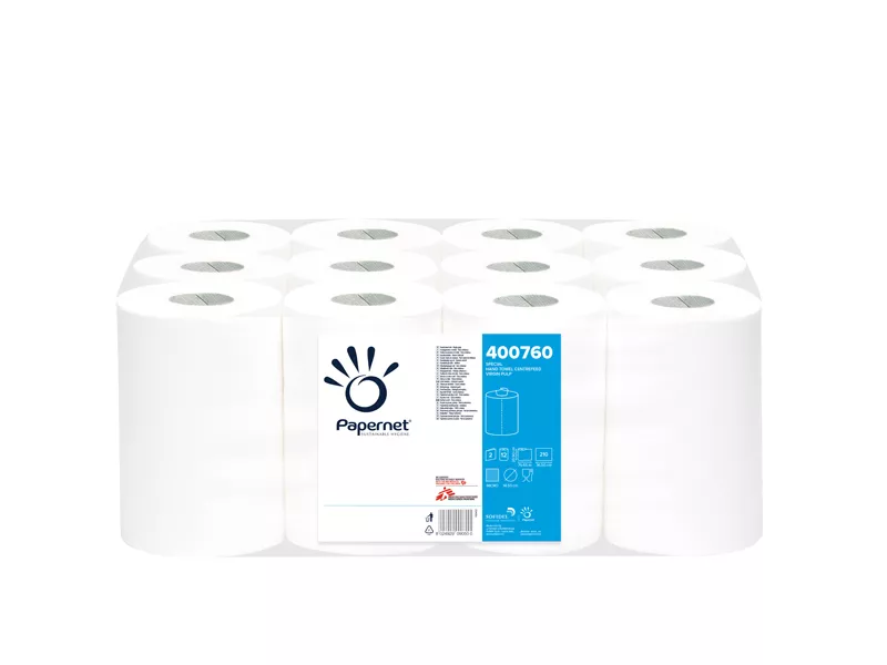 Asciugamani in Rotolo Mini Centrefeed Papernet - 2 Veli - 210 Strappi - 400760 (Conf. 12)