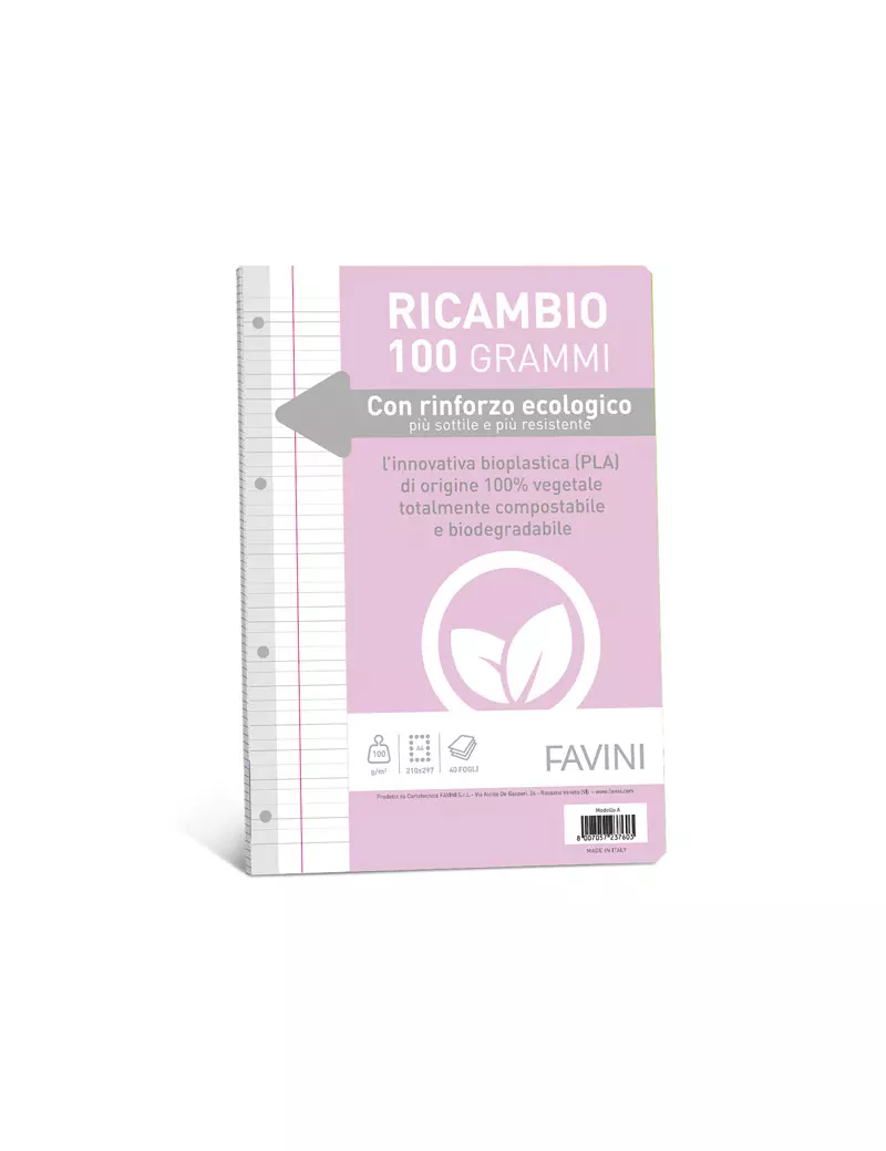 Ricambi Rinforzati per Quaderni Favini - A4 - Righe 0A con Margini - A472404