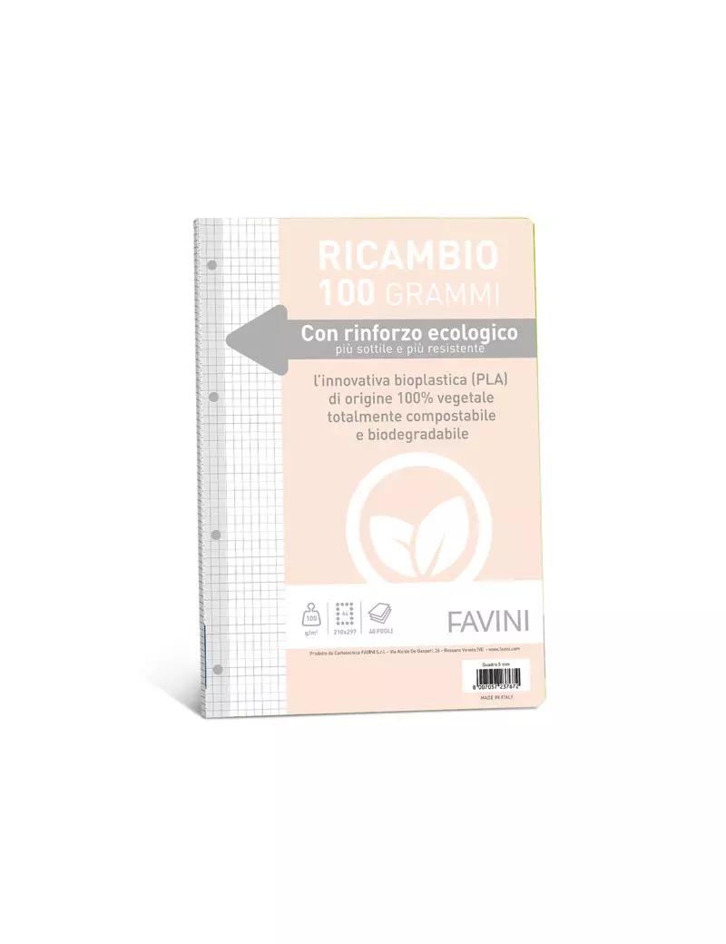 Ricambi Rinforzati per Quaderni Favini - A4 - Quadretti 4M senza Margini - A475404 Ricambi Rinforzati per Quaderni Favini - A4 - Quadretti 4M senza Margini - A475404
