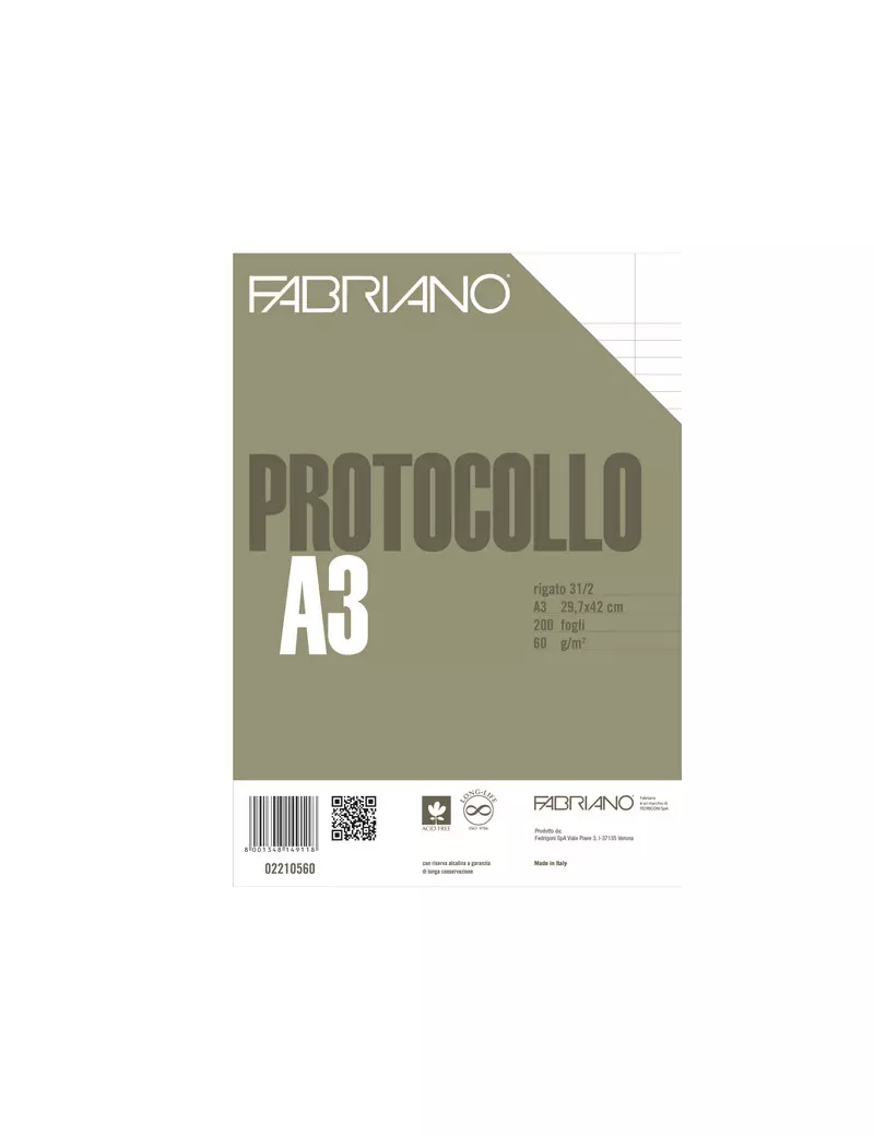 Fogli Protocollo Fabriano - Rigato con Margini - 02210560 (Conf. 200)