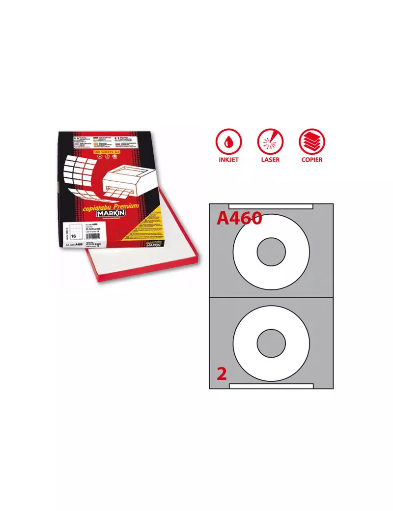 Etichette Adesive Rotonde A460 Markin - 114,5 mm - 210A460 (Bianco Conf. 100) Etichette Adesive Rotonde A460 Markin - 114,5 mm - 210A460 (Bianco Conf. 100)