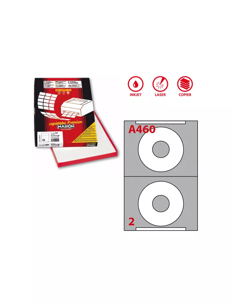 Etichette Adesive Rotonde A460 Markin - 114,5 mm - 210A460 (Bianco Conf. 100)