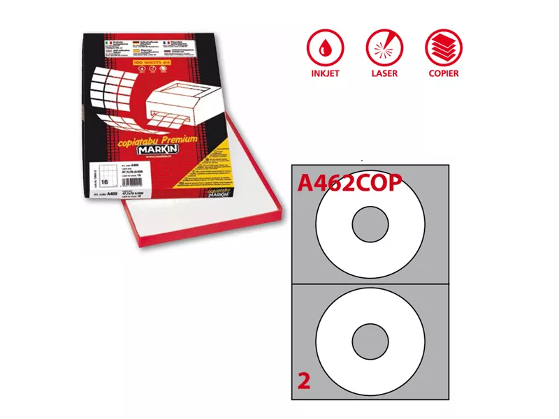 Etichette Adesive Rotonde Coprenti A462 Markin - 117,5 mm - 210A462COP (Bianco Conf. 100)