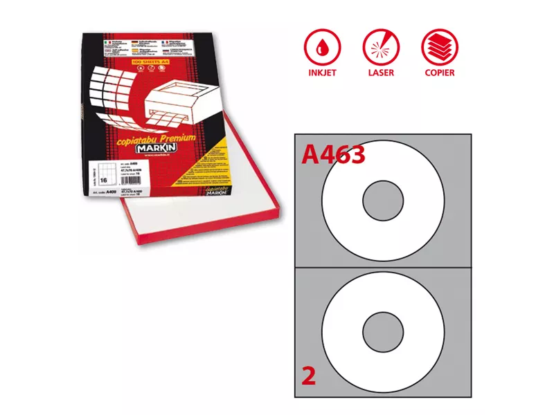 Etichette Adesive Rotonde A463 Markin - 117,5 mm - 210A460 (Bianco Conf. 100)