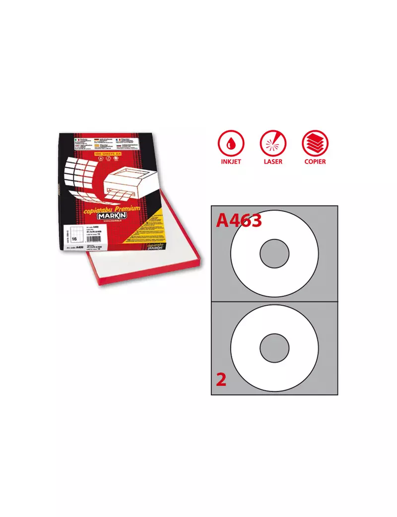 Etichette Adesive Rotonde A463 Markin - 117,5 mm - 210A460 (Bianco Conf. 100)