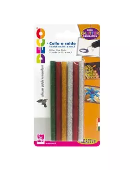 Colla Termofusibile in Stick Deco CWR - 10 cm - 12071 (Assortiti Glitterati Conf. 12)