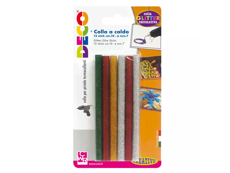 Colla Termofusibile in Stick Deco CWR - 10 cm - 12071 (Assortiti Glitterati Conf. 12) Colla Termofusibile in Stick Deco CWR - 10 cm - 12071 (Assortiti Glitterati Conf. 12)
