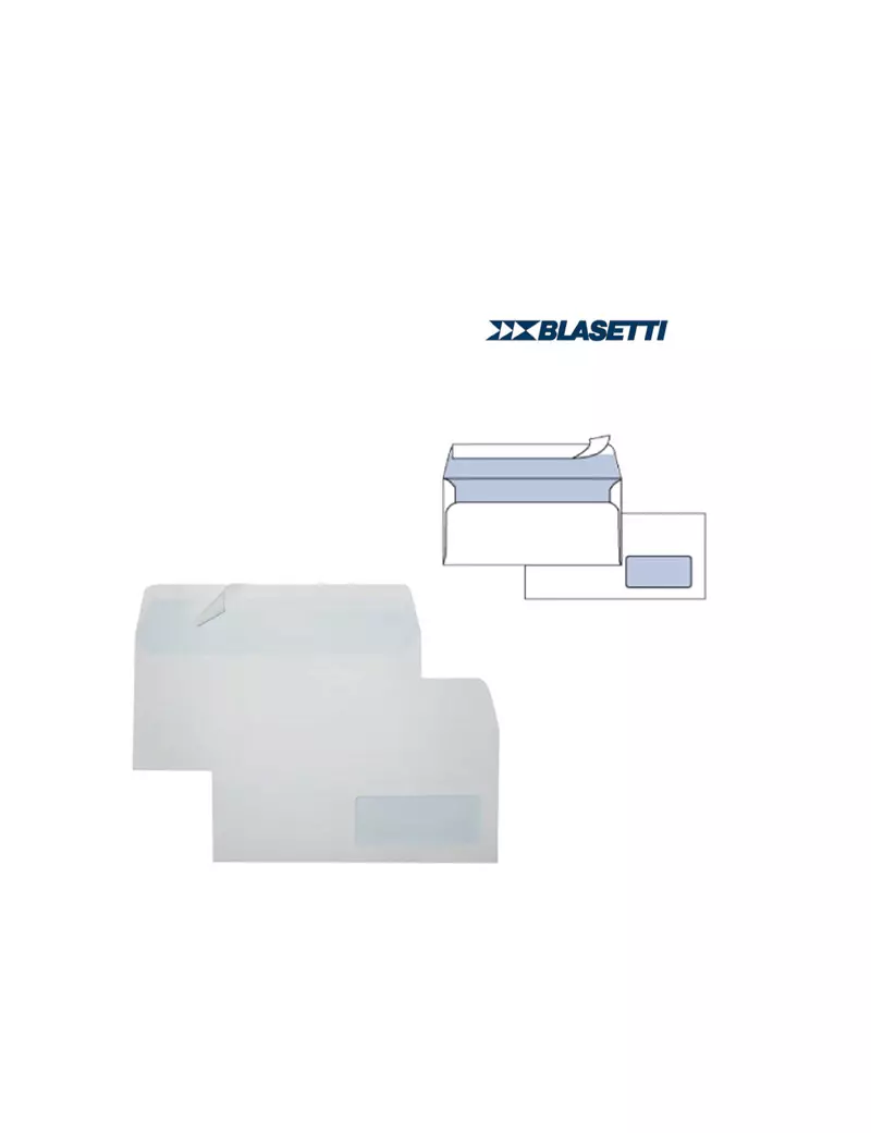 Buste Commerciali Eco Strip Laser Blasetti - 11x23 cm - Taglio Dritto con Strip - Con Finestra - 0157 (Bianco Conf. 500)