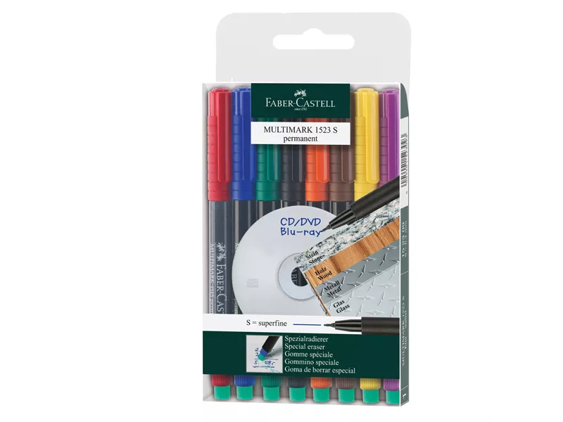 Marcatore Permanente Multimark Faber Castell - Punta Tonda - 0,4 mm - 152309 (Assortiti Conf. 8)