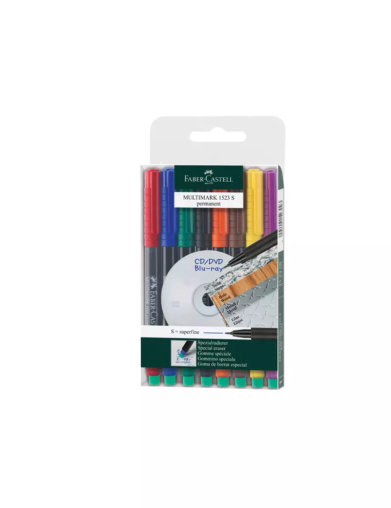 Marcatore Permanente Multimark Faber Castell - Punta Tonda - 0,4 mm - 152309 (Assortiti Conf. 8)