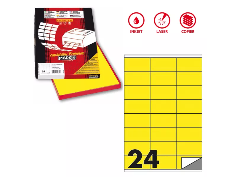 Etichette Adesive Markin - A4 - 70x36 mm - X210C500F-GI (Giallo Fluo Conf. 100)