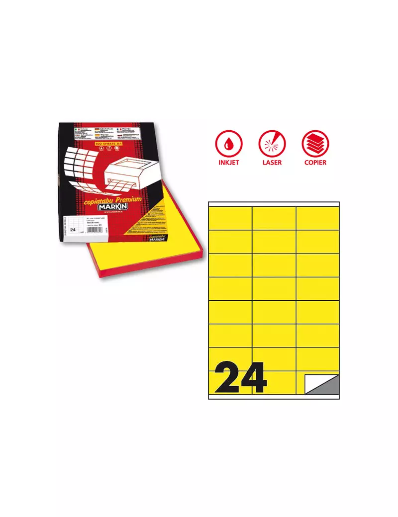 Etichette Adesive Markin - A4 - 70x36 mm - X210C500F-GI (Giallo Fluo Conf. 100) Etichette Adesive Markin - A4 - 70x36 mm - X210C500F-GI (Giallo Fluo Conf. 100)