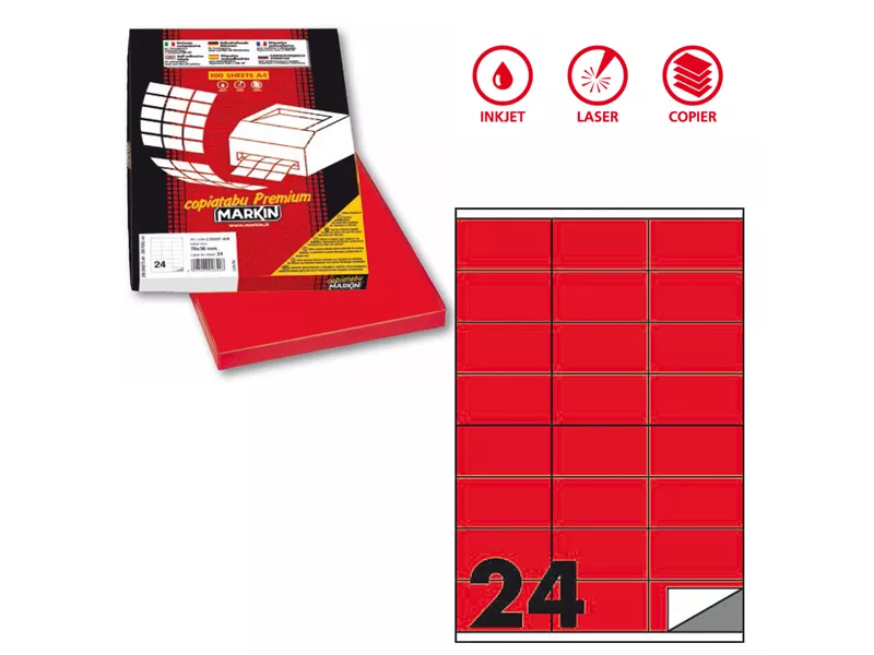 Etichette Adesive Markin - A4 - 70x36 mm - X210C500FRO (Rosso Fluo Conf. 100)