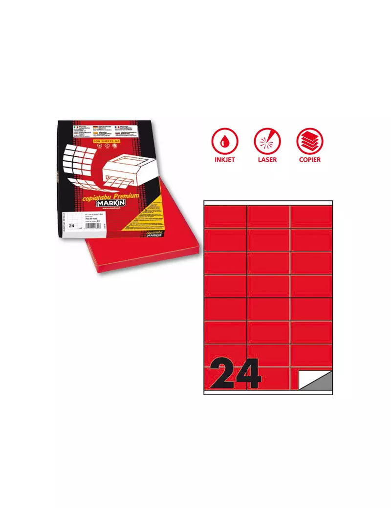 Etichette Adesive Markin - A4 - 70x36 mm - X210C500FRO (Rosso Fluo Conf. 100) Etichette Adesive Markin - A4 - 70x36 mm - X210C500FRO (Rosso Fluo Conf. 100)