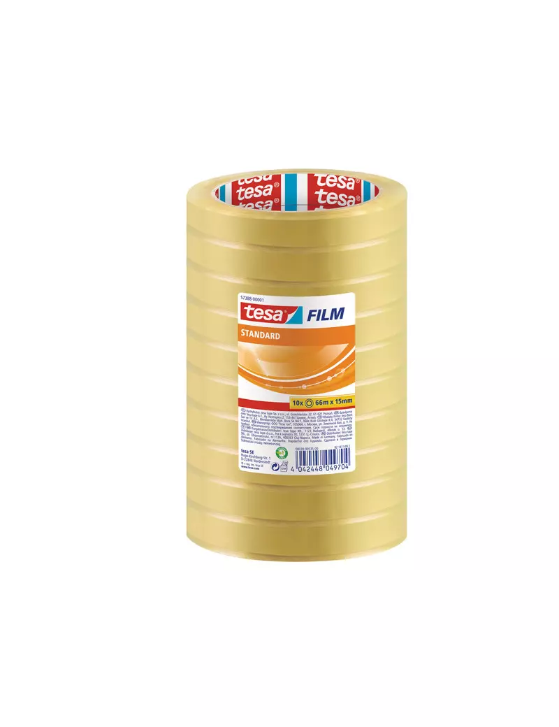 Nastro Adesivo Tesafilm Tesa - 15 mm x 66 m - 57207-00001-01 (Trasparente Conf. 10)