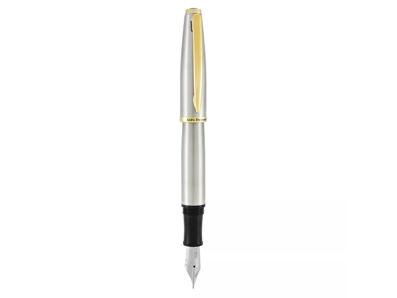 Penna Stilografica Aldo Domani Monteverde - Punta Media - Fusto Argento - J059673 (Blu)