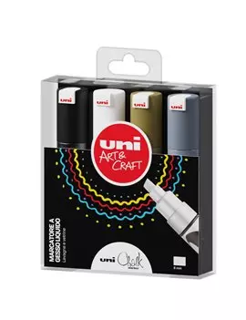 Marcatore a Gesso Liquido Uni Chalk PWE8K Uni-Ball - Punta Scalpello - 1,8-2,5 mm - M PWE8K 4P/1 (Assortiti Conf. 4)