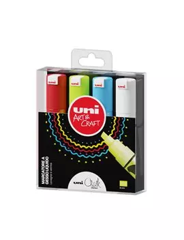 Marcatore a Gesso Liquido Uni Chalk PWE8K Uni-Ball - Punta Scalpello - 1,8-2,5 mm - M PWE8K 4P (Assortiti Conf. 4)