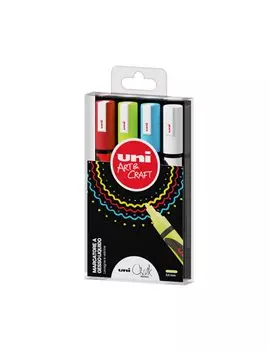 Marcatore a Gesso Liquido Uni Chalk PWE5M Uni-Ball - Punta Tonda - 1,8-2,5 mm - M PWE5M 4P (Assortiti Conf. 4)