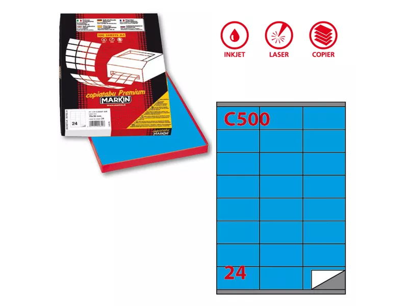 Etichette Adesive Markin - A4 - 70x36 mm - X210C500BL (Blu Conf. 100)
