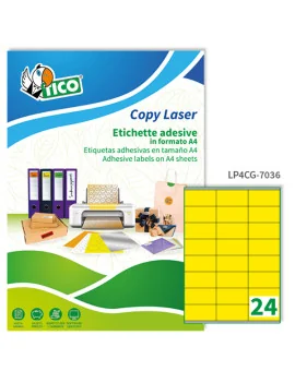 Etichette Adesive Copy Laser Premium Tico con Margini - A4 - 70x36 mm - LP4FG-7036 (Giallo Fluo Conf. 70)