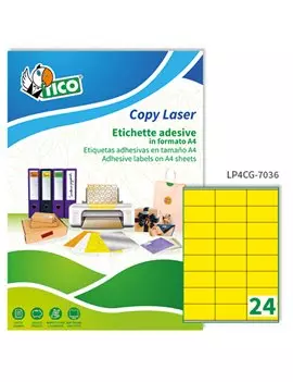 Etichette Adesive Copy Laser Premium Tico con Margini - A4 - 70x36 mm - LP4FG-7036 (Giallo Fluo Conf. 70)