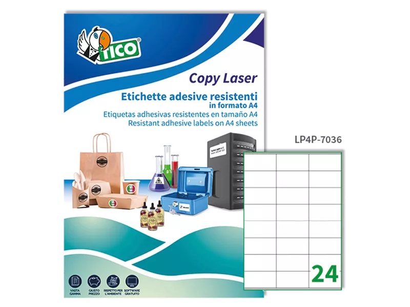 Etichette Adesive in Poliestere Tico - A4 - 70x36 mm - LP4P-7036 (Bianco Conf. 70)