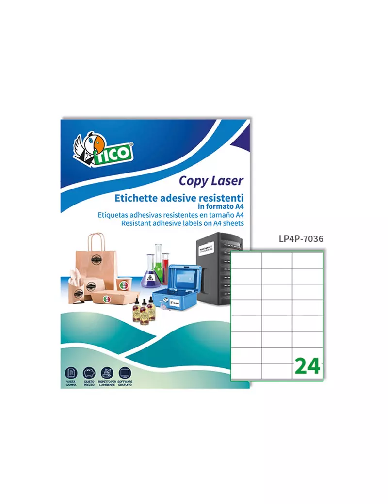 Etichette Adesive in Poliestere Tico A4 70x36 mm LP4P-7036 Bianco  8007827192170