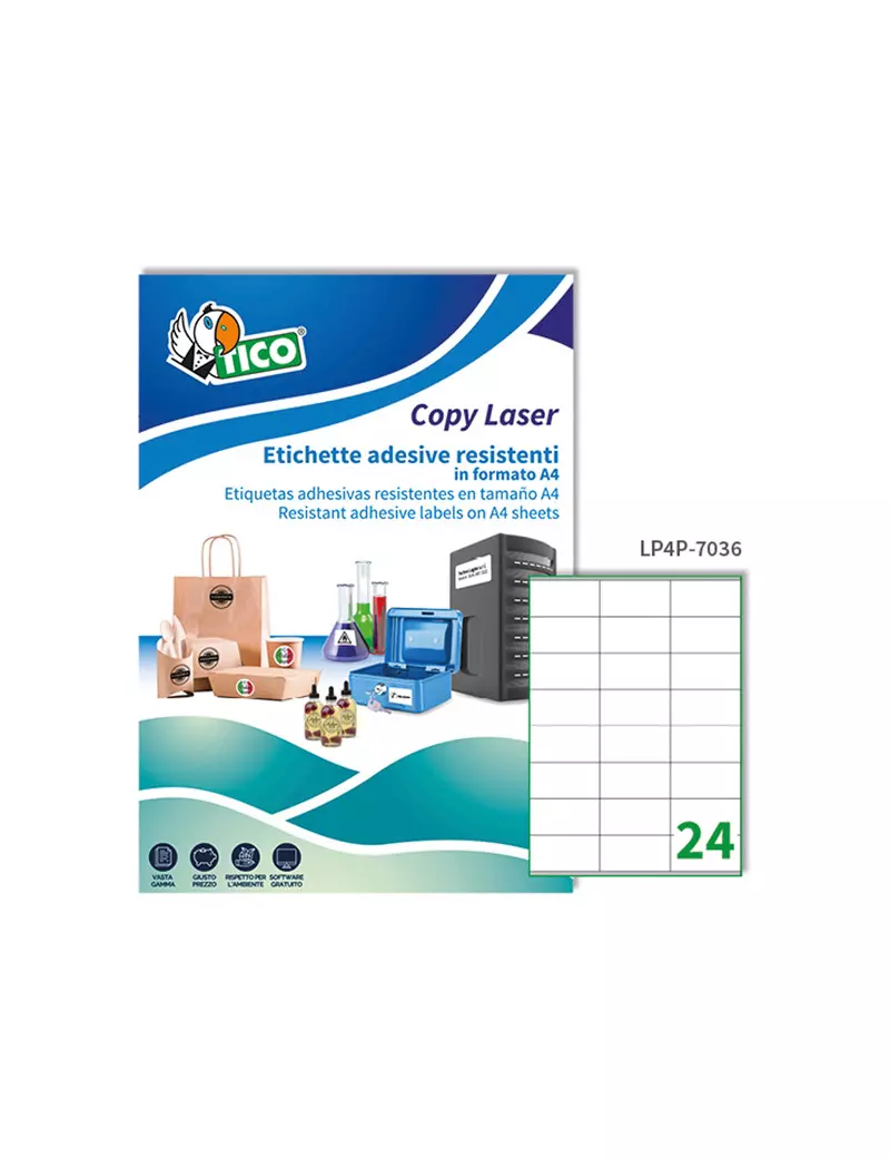 Etichette Adesive in Poliestere Tico - A4 - 70x36 mm - LP4P-7036 (Bianco Conf. 70) Etichette Adesive in Poliestere Tico - A4 - 70x36 mm - LP4P-7036 (Bianco Conf. 70)