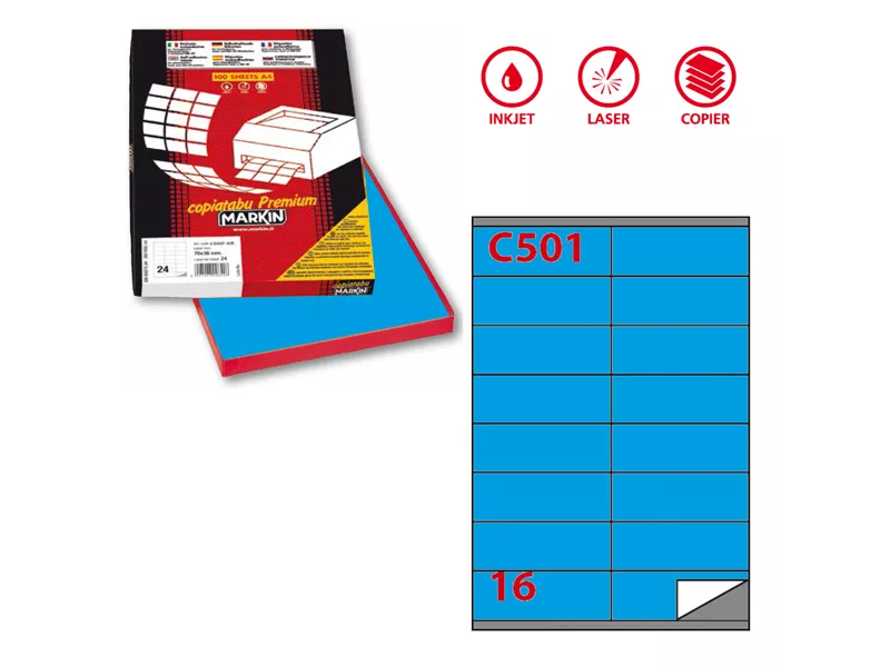 Etichette Adesive Markin - A4 - 105x36 mm - X210C501BL (Blu Conf. 100) Etichette Adesive Markin - A4 - 105x36 mm - X210C501BL (Blu Conf. 100)