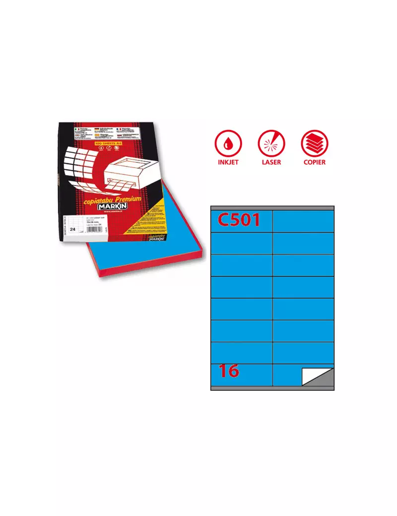 Etichette Adesive Markin - A4 - 105x36 mm - X210C501BL (Blu Conf. 100) Etichette Adesive Markin - A4 - 105x36 mm - X210C501BL (Blu Conf. 100)