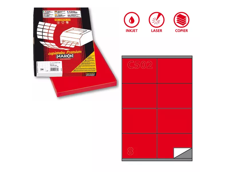 Etichette Adesive Markin - A4 - 105x72 mm - X210C502RO (Rosso Conf. 100)