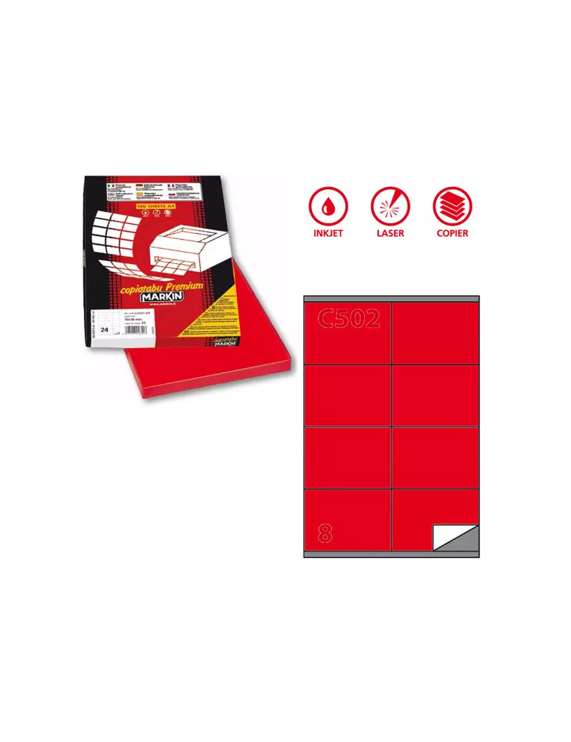 Etichette Adesive Markin - A4 - 105x72 mm - X210C502RO (Rosso Conf. 100) Etichette Adesive Markin - A4 - 105x72 mm - X210C502RO (Rosso Conf. 100)